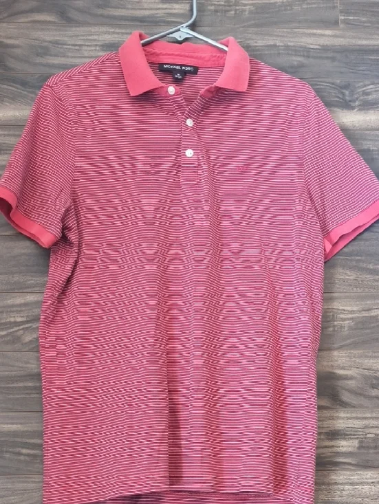 Michael Kors Men's Red Striped Polo Shirt Size Medium 100% Cotton - Picture 4 of 5